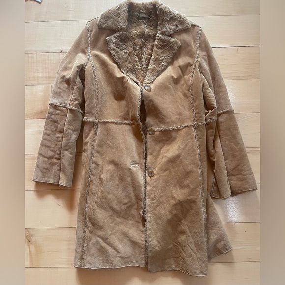 Winlet Jackets & Blazers - Brown Suede Faux Fur lined Coat